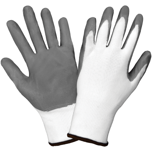 GLG 550E-9 Economy ultra-light gray nitrile, white 13 gauge seamless liner, knit wrist. Large
