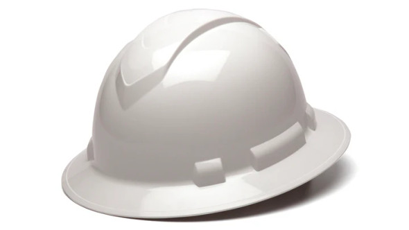 PYR HP54110 White Ridgeline Full Brim Hard Hat 4-point ratchet suspension