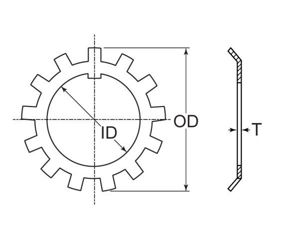 AMN MB09 Lockwasher 69MM Outside Diameter; 45MM Inside Diameter; 1.3MM Thickness; 6MM Tang Width