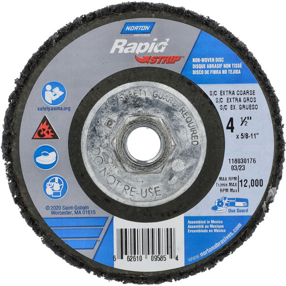 NOR 66261009585 Bear-Tex Rapid Strip Depressed Center Nonwoven Abrasive Wheel 4-1/2 X 5/8 - 11 IN. , Type 27, Fiber Backin