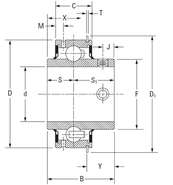 TIM ER31 Insert Bearing 1-15/16" Bore; Wide Inner Ring; 1-1/8" Outer Race Width; 3.543" Outside Diameter; Set Screw; Ball Bearing; 2-1/32" Length Thru Bore; Relubricatable; Contact Seal; Snap Ring