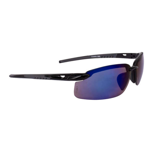 RAD 2968 Safety Glasses Crossfire ES5 Shiny Black Fram Blue Mirror Lens