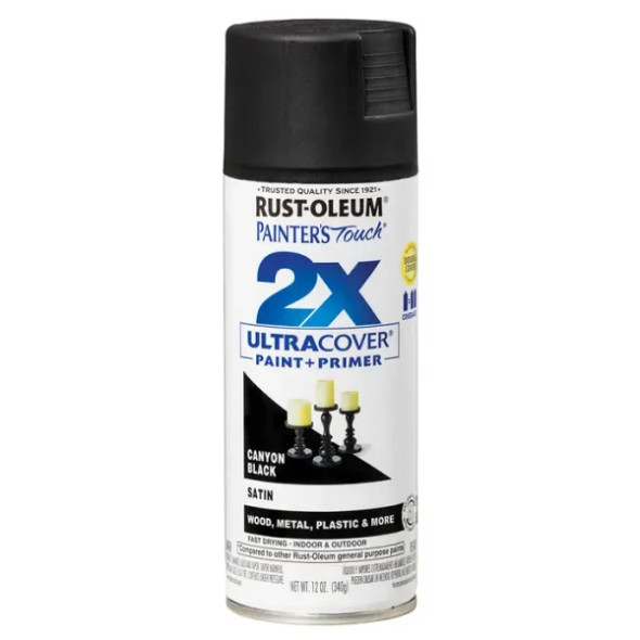 RUS 346951 Spray Paint, Canyon Black, 12 Oz Spray Satin Paint and Primer