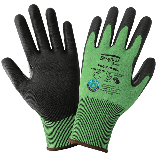 GLG PUG-718 -10 (XLARGE) Cut-Glove, Tuffalene, Polyurethane Coated, Cut 7, Touch Screen, Samurai