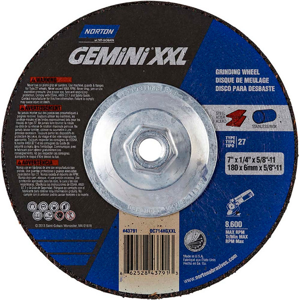 NOR 66252843791 Grinding Wheel 7" x 1/4" x 5-8-11 Gemini XXL