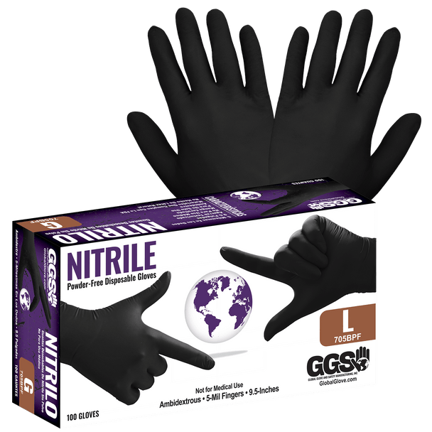 GLG 705BPF-M Disposable Nitrile Glove 5 Mil Black Powder Free