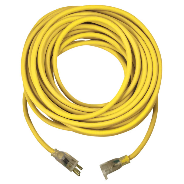 Extension Cord 25ft 12/3 SJTW Yellow/Black Ext Cord w/Lighted Ends, NEMA 5-15