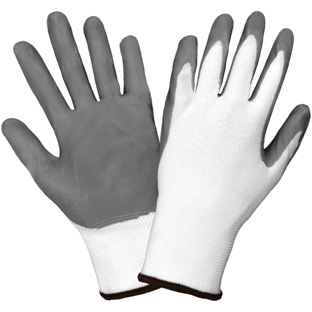 GLG 550E-9 Economy ultra-light gray nitrile, white 13 gauge seamless liner, knit wrist. Large