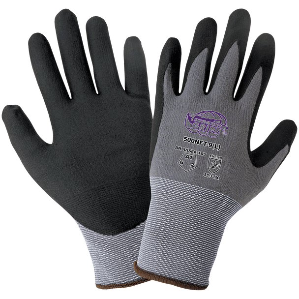 GLG 500NFT-10(XL) TSUNAMI GRIP  NITRILE, 15 GAUGE GRAY NYLON SHELL.