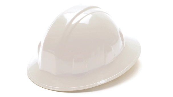 PYR HP24110 White Full Brim Hard Hat 4 Pt Ratchet Suspension
