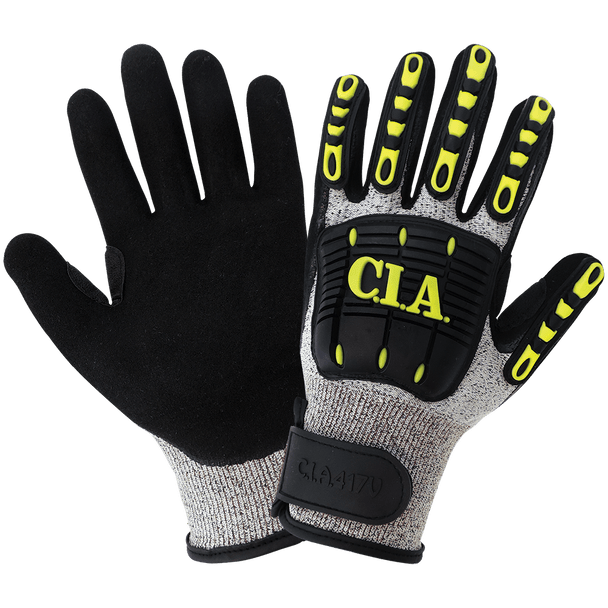 GLG CIA417V-8M Impact Glove Vise Gripster C.I.A 13-Gauge Mach Finish Nitrle Dipped Padded Palm Puncture Level 3 Cut Level 2