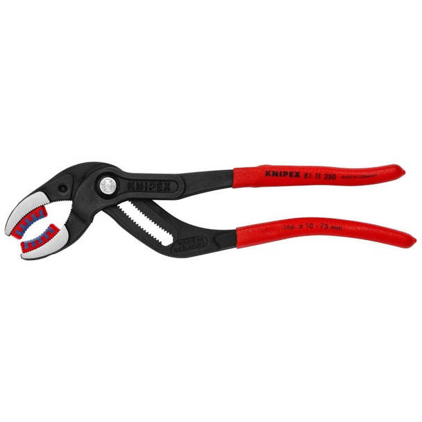 KNP 81 11 250   Tongue and Groove Plier: Curved, Push Button, 3 in Max Jaw Opening, 10 in Overall Lg, 3/8 in Jaw Wd