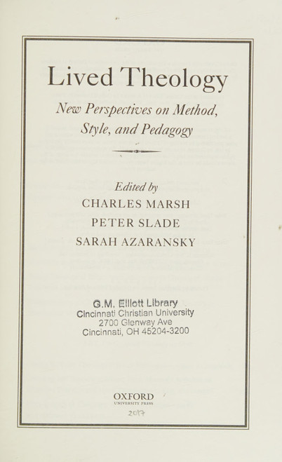 Lived Theology: New Perspectives on Method, Style, and Pedagogy