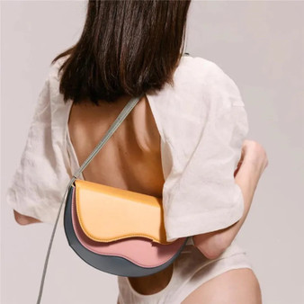 New Curve Wave Clash Color Saddle Bag for women