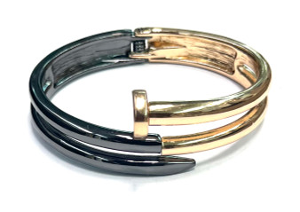 Black and Gold Women's Stainless Steel Bangle Bracelet