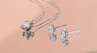 Solitare Round Sterling Silver Necklace and Earrings Set