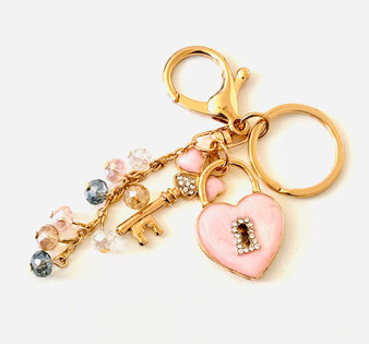 Crystal Heart Lock & Key Keychain