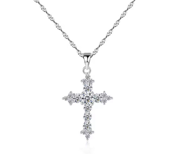 Dazzling Cross Sterling Silver and Zircon Pendant Necklace