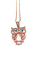 Rose Gold Plated Stainless Steel Owl with Blue Eyes Pendant Necklace for Women