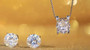 Solitare Round Sterling Silver Necklace and Earrings Set