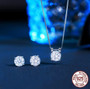 Solitare Round Sterling Silver Necklace and Earrings Set