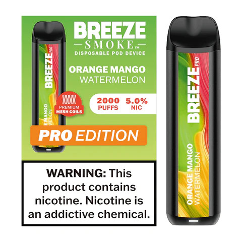 BREEZE SMOKE PRO 5% ORANGE MANGO WATERMELON 6ML 2000 PUFFS VAPE DEVICE