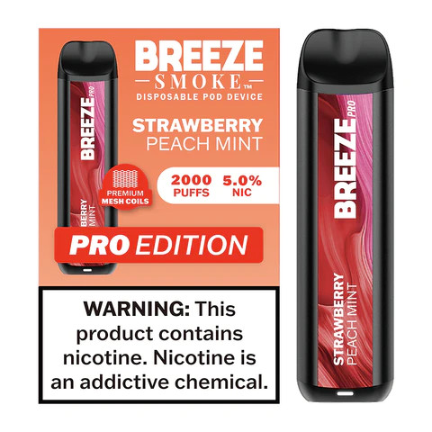 BREEZE SMOKE PRO 5% STRAWBERRY PEACH MINT 6ML 2000 PUFFS VAPE DEVICE