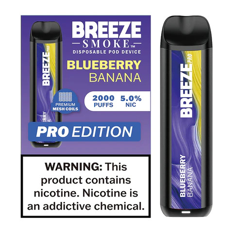 BREEZE SMOKE PRO 5% BLUEBERRY BANANA 6ML 2000 PUFFS VAPE DEVICE