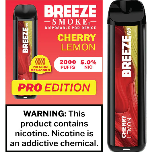 BREEZE SMOKE PRO 5% CHERRY LEMON 6ML 2000 PUFFS VAPE DEVICE