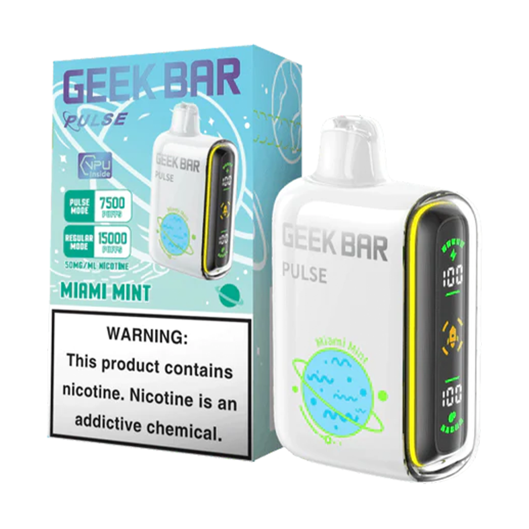 GEEK BAR PULSE 15K PUFFS RECHARGEABLE DISPOSABLE VAPE – MIAMI MINT 16ML
