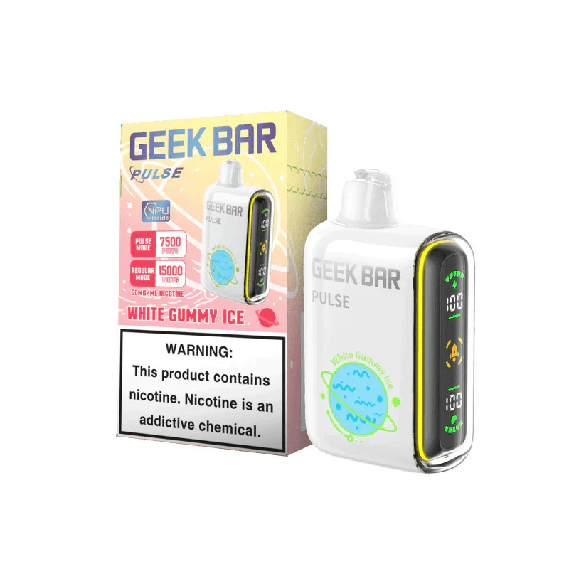 GEEK BAR PULSE 15K PUFFS RECHARGEABLE DISPOSABLE VAPE – WHITE GUMMY ICE 16ML