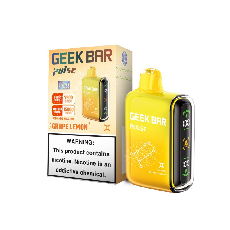 GEEK BAR PULSE 15K PUFFS RECHARGEABLE DISPOSABLE VAPE – GRAPE LEMON 16ML