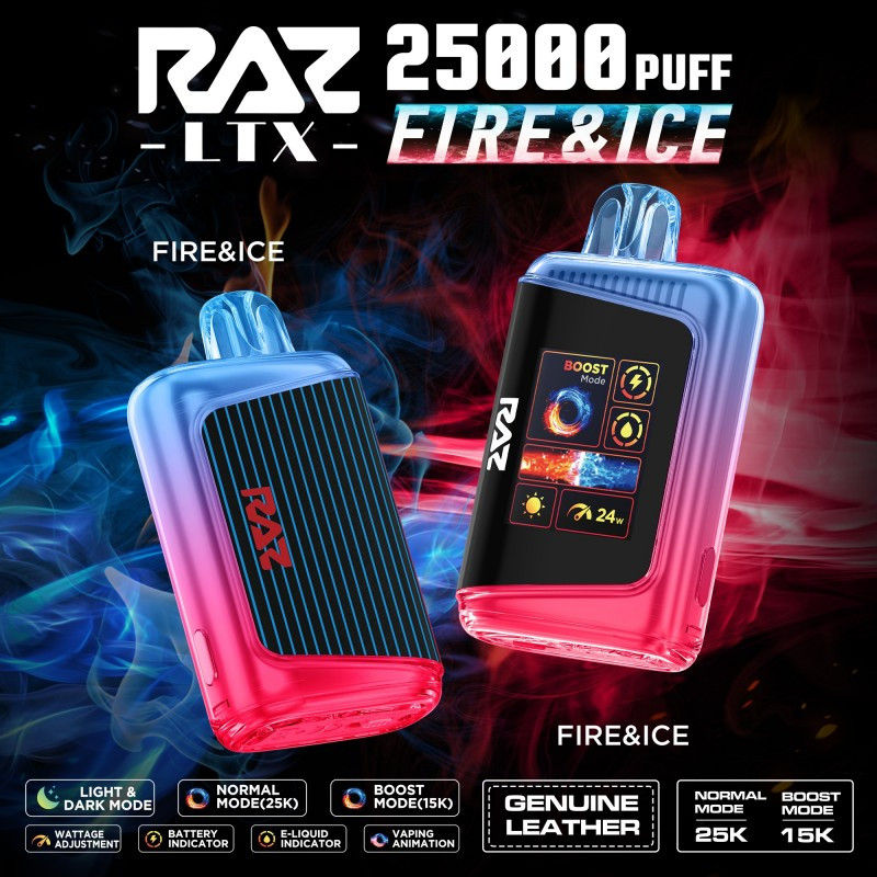 RAZ LTX/DC25000 Disposable Vape showcasing sleek design and variety of flavors