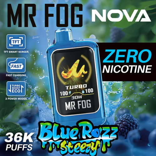MR FOG NOVA BLUE RAZZ STEEZY SERIES (ZERO NICOTINE) 36,000 PUFFS DISPOSABLE MR FOG NOVA BLUE RAZZ STEEZY SERIES (ZERO NICOTINE) 36,000 PUFFS DISPOSABLE