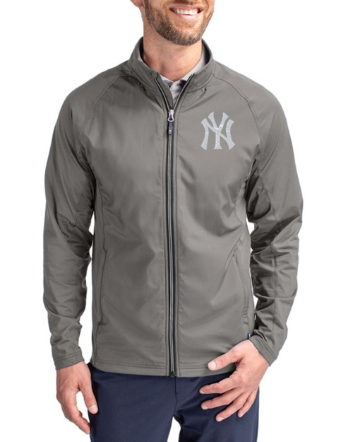 Men's New York Yankees Cutter & Buck Elemental Grey Adapt Soft Knit Stretch Hybrid Full Zip Jacket