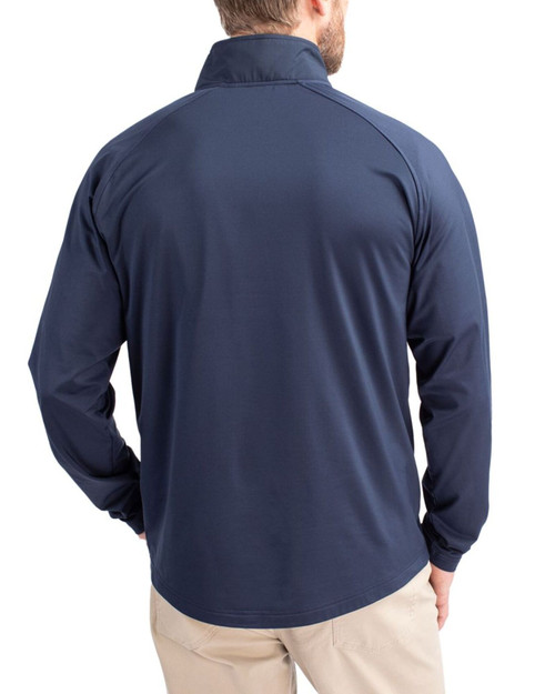 Men's New York Yankees Cutter & Buck Navy Blue Adapt Soft Knit Stretch Hybrid Quarter Zip Pullover