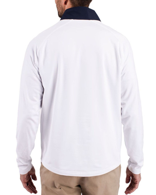 Men's New York Yankees Cutter & Buck White/Navy Blue Adapt Soft Knit Stretch Hybrid Quarter Zip Pullover