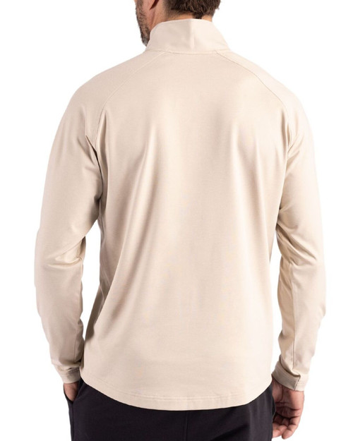 Men's New York Yankees Cutter & Buck Wheat Heather Adapt Soft Knit Stretch Hybrid Quarter Zip Pullover