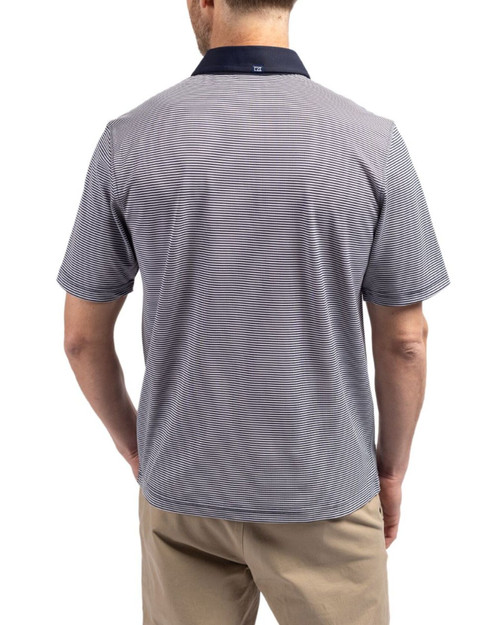 Men's New York Yankees Cutter & Buck Navy Blue/White Virtue Micro Stripe Featherlight Pique Polo