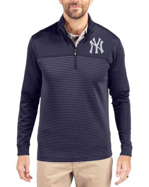 Men's New York Yankees Cutter & Buck Liberty Navy Traverse Stretch Stripe Quarter Zip