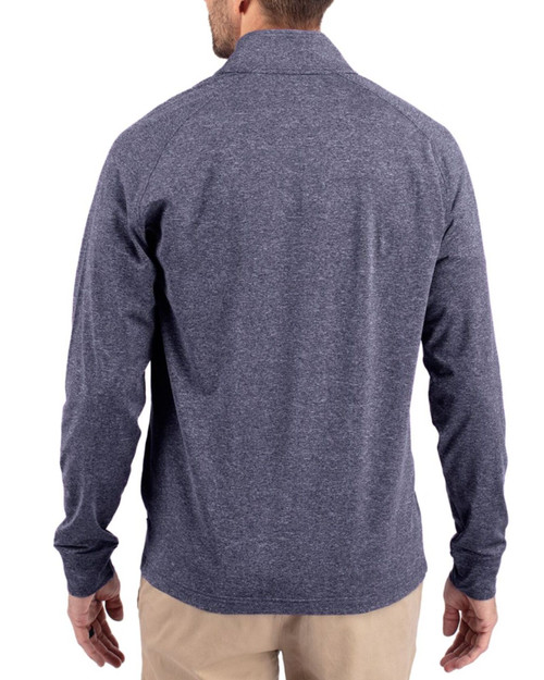 Men's New York Yankees Cutter & Buck Navy Blue Heather Adapt Soft Knit Stretch Heathered Quarter Zip Pullover