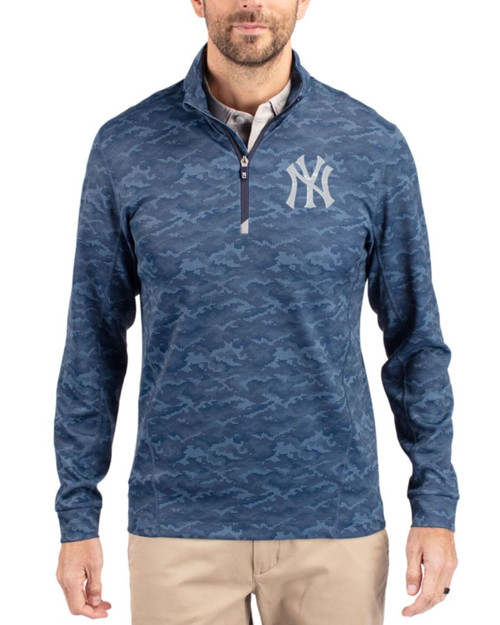 Men's New York Yankees Cutter & Buck Navy Blue Traverse Stretch Camo Print Quarter Zip