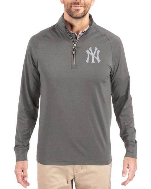 Men's New York Yankees Cutter & Buck Elemental Grey Adapt Soft Knit Stretch Quarter Zip Pullover