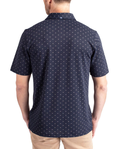 Men's New York Yankees Cutter & Buck Navy Blue Virtue Tile Print Featherlight Pique Polo