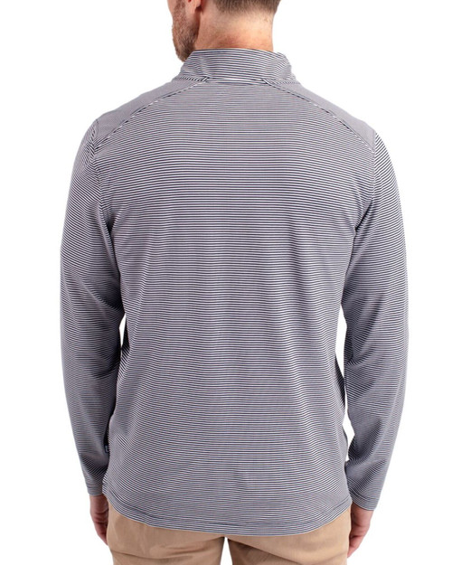 Men's New York Yankees Cutter & Buck Navy Blue/White Virtue Micro Stripe Featherlight Pique Quarter Zip Pullover