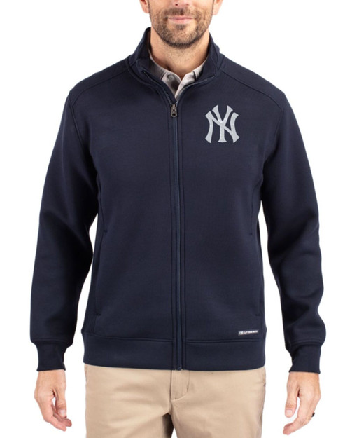 Men's New York Yankees Cutter & Buck Navy Blue Roam Buttery-Soft Knit Full Zip Jacket