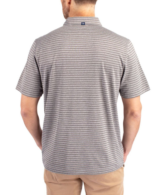 Men's New York Yankees Cutter & Buck Elemental Grey Heather Forge Heather Stripe Four-Way Stretch Polo