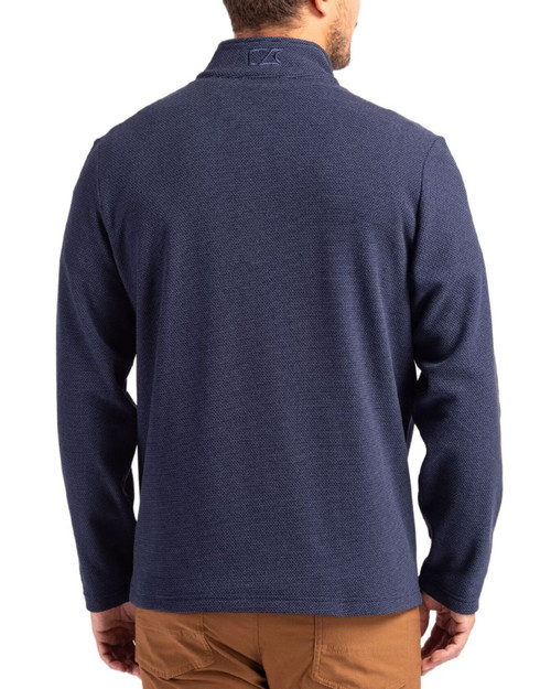 Men's New York Yankees Cutter & Buck Navy Blue Hunts Point Fleece Hybrid Snap Placket Pullover