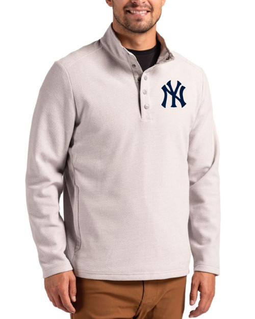 Men's New York Yankees Cutter & Buck Polished Hunts Point Fleece Hybrid Snap Placket Pullover