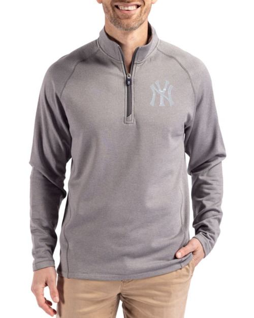 Men's New York Yankees Cutter & Buck Elemental Grey Heather Peshastin Epic Versatility Fleece Half Zip